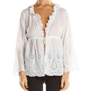 D-259 Sundance 100% cotton tie front eyelet top WHITE sz S